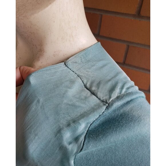 BNWT Silk Waterfall Layered 3/4 arm Midi Dress Made in Italy Light Teal - Picture 11 of 13